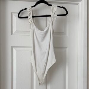 Zara Cream Ruffled Strap Ribbed Bodysuit